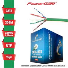 POWERGATE CAT6-BOX-GN, 23AWG 0,57mm, UTP, CAT6 Kablo, 305m, Yeşil