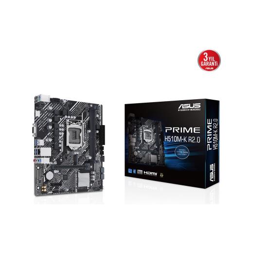 ASUS PRIME H510M-K R2.0, 2xDDR4, M.2, D-SUB, HDMI, 10-11.Nesil, LGA1200 Soket, Anakart