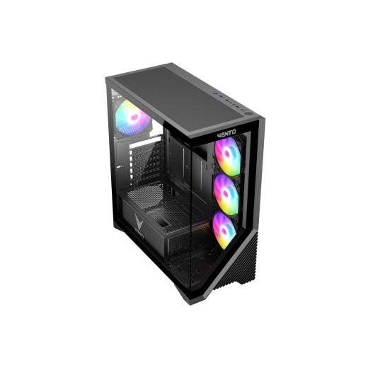 VENTO VG4202FL Mid Tower, 850W 80+ Siyah, Temperli Cam, RGB, ATX GAMING KASA