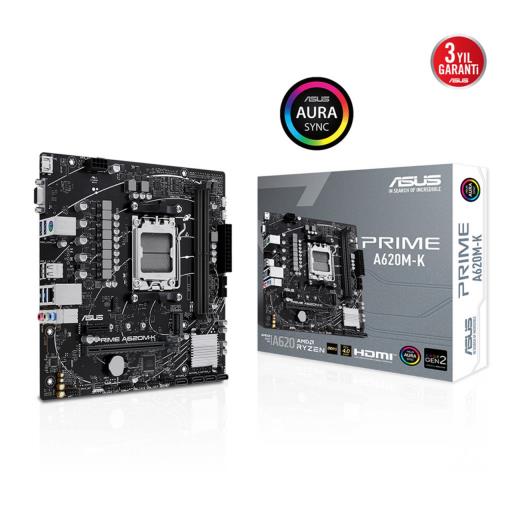 ASUS PRIME A620M-K, 2xDDR5, 1x M.2, D-SUB, HDMI, AM5 Soket Anakart