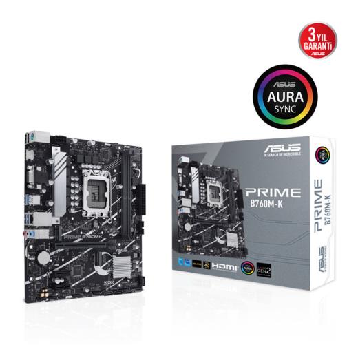 ASUS PRIME B760M-K, 2xDDR5, 2x M.2, D-SUB, HDMI, 12-13.14.Nesil, LGA1700 Soket, Anakart