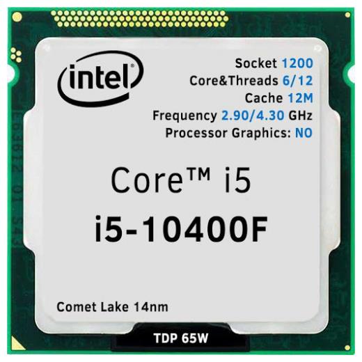 INTEL i5-10400F 6 Core, 2.9Ghz, 12Mb, 65W, LGA1200, 10.Nesil, TRAY, (Dahili Grafik YOK, Fan YOK)