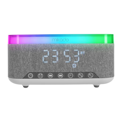 MIKADO MD-W8, 10W, Taşınabilir, USB/TYPE-C/BT/TF, RGB Işıklı, 1200mAh, 15W Kablosuz Şarj, Gece Lambası, Alarmlı Saat, Bluetooth Speaker