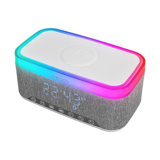 MIKADO MD-W8, 10W, Taşınabilir, USB/TYPE-C/BT/TF, RGB Işıklı, 1200mAh, 15W Kablosuz Şarj, Gece Lambası, Alarmlı Saat, Bluetooth Speaker