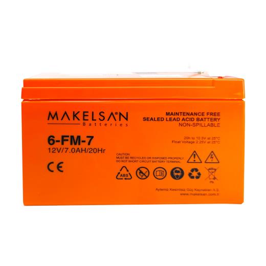 MAKELSAN 12V 7Ah, Bakımsız, Kuru Akü. UPS için Uygundur.