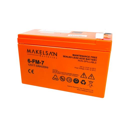 MAKELSAN 12V 7Ah, Bakımsız, Kuru Akü. UPS için Uygundur.