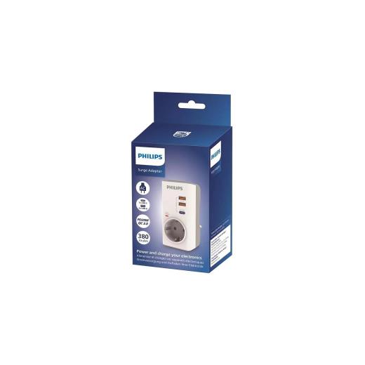 PHILIPS CHP8010W/10, Tekli, Akım Korumalı Priz, 380 Joules, PD 20W Hızlı Şarj, 1xUSB-C, 2xUSB-A, (Beyaz)