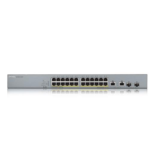 ZyXEL GS1350-26HP, 24 Port, GigaBit, PoE 375W, 2 Port GigaBit SFP, Yönetilebilir, Rackmount Switch