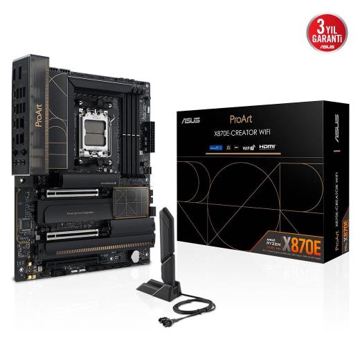 ASUS PROART X870E-CREATOR WIFI, 4xDDR5, 4xM.2, HDMI, DP, Type-C, PCIe 5.0, Wi-Fi 7, Bluetooth v5.4, AM5 Soket GAMING Anakart