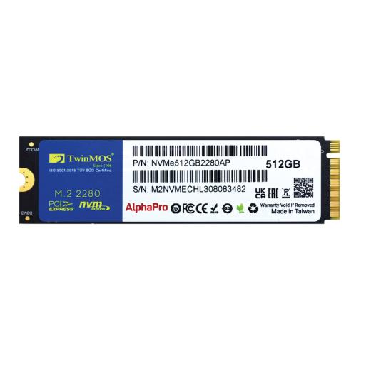 TwinMOS NVMe512GB2280AP, AlphaPro, 512GB, 3600-3250Mb/s, Gen3, NVMe PCIe M.2 2280, SSD, TLC, 3DNAND