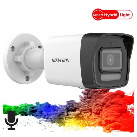 HIKVISION DS-2CD1043G2-LIUF 4Mpix, 2,8mm Lens,  H265+, 30Mt Gece Görüşü, Hybrid Light, SD Kart,Dahili Mikrofon, PoE, Bullet IP Kamera