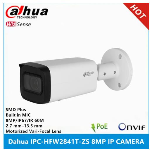 DAHUA IPC-HFW2841T-ZAS-27135 8Mpix, 2,7-13,5mm Motorize Lens, H265+, 80Mt Gece Görüşü, Dahili Mikrofon, Starlight, IP67,  PoE Bullet IP Kamera