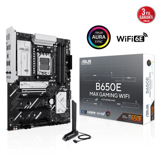 ASUS B650E MAX GAMING WIFI, 4xDDR5, 3xM.2, DP, HDMI, Type-C, Wi-Fi 6E, Bluetooth v5.3, AM5 Soket Gaming Anakart