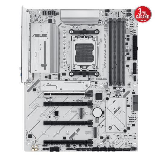 ASUS B850 MAX GAMING WIFI W, 4xDDR5, 3x M2, HDMI, DP, Type-C, Wi-Fi 6E, Bluetooth v5.3, AM5 Soket GAMING BEYAZ Anakart