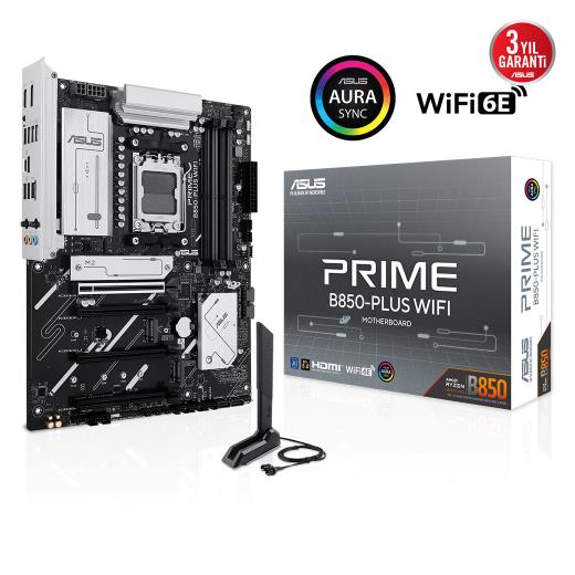 ASUS PRIME B850-PLUS WIFI, 4xDDR5, 3x M.2, HDMI, DP, Type-C, Wi-Fi 6E, Bluetooth v5.3, AM5 Soket GAMING Anakart