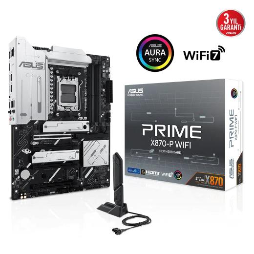 ASUS PRIME X870-P WIFI, 4xDDR5, 4xM.2, HDMI, DP, Type-C, Wi-Fi 7, Bluetooth v5.4, AM5 Soket GAMING Anakart