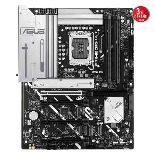 ASUS PRIME Z890-P WIFI, 7600MHz, 4xDDR5 4x M.2, HDMI, DP, 1xThunderbolt, 4xType-C, Wi-Fi 7, Bluetooth 5.4, Intel Core Ultra CPU(Seri 2), LGA1851 Soket, Gaming Anakart
