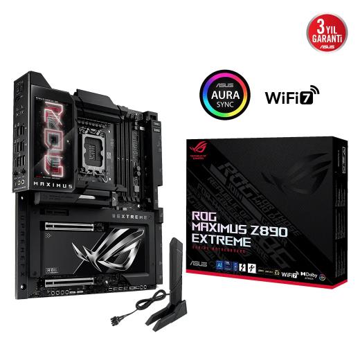 ASUS ROG MAXIMUS Z890 EXTREME, 8800MHz, 4xDDR5,  6x M.2, HDMI, 2xThunderbolt, 5xType-C, Wi-Fi 7, Bluetooth 5.4, Intel Core Ultra CPU(Seri 2), LGA1851 Soket, ARGB Gaming Anakart