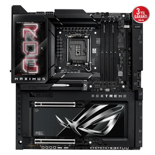ASUS ROG MAXIMUS Z890 EXTREME, 8800MHz, 4xDDR5,  6x M.2, HDMI, 2xThunderbolt, 5xType-C, Wi-Fi 7, Bluetooth 5.4, Intel Core Ultra CPU(Seri 2), LGA1851 Soket, ARGB Gaming Anakart