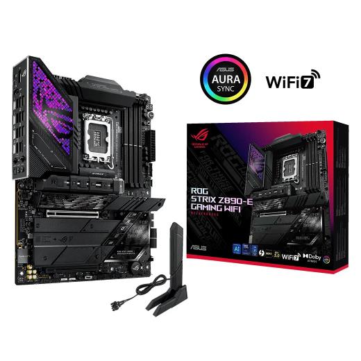 ASUS ROG STRIX Z890-E GAMING WIFI, 8800MHz, 4xDDR5, 7x M.2, HDMI, DP, 2xThunderbolt, 4xType-C, Wi-Fi 7, Bluetooth 5.4, Intel Core Ultra CPU(Seri 2), LGA1851 Soket, Gaming Anakart