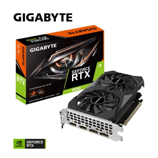 GIGABYTE GV-N3050WF2OCV2-6GD, RTX3050 WINDFORCE  OC, 6Gb, GDDR6, 96BIT, 2 Fanlı, 2xHDMI, 2xDP, GAMING Ekran KARTI