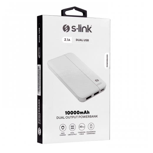 S-LINK IP-G10N, Beyaz, 10.000mAh, 2xUSB, 1xMicro USB, 1xType-C, 4 LED Göstergeli, PowerBank