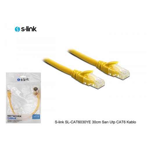 S-LINK SL-CAT6030YE CAT6 Patch 30CM Kablo (Sarı)