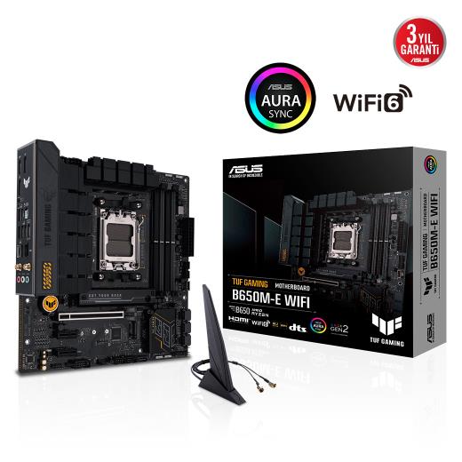 ASUS TUF GAMING B650M-E WIFI, 4xDDR5, 2x M.2, HDMI, DP, Type-C, Wi-Fi 6, Bluetooth v5.2, AM5 Soket GAMING Anakart