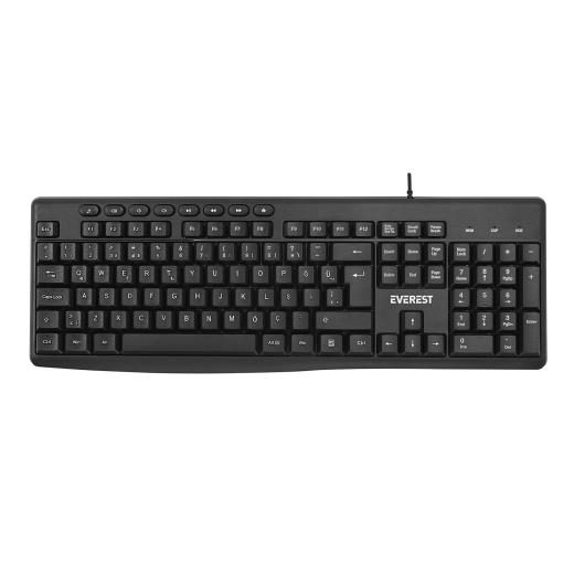 EVEREST KB-619, USB Kablolu, Türkçe Q, Multimedya Klavye (Siyah)