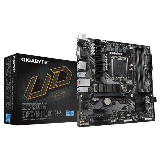 GIGABYTE B760M DS3H DDR4, rev.1.0, 4xDDR4, 2xM.2,  2xDP, HDMI, VGA, 12-13-14.Nesil, LGA1700 Soket, Anakart