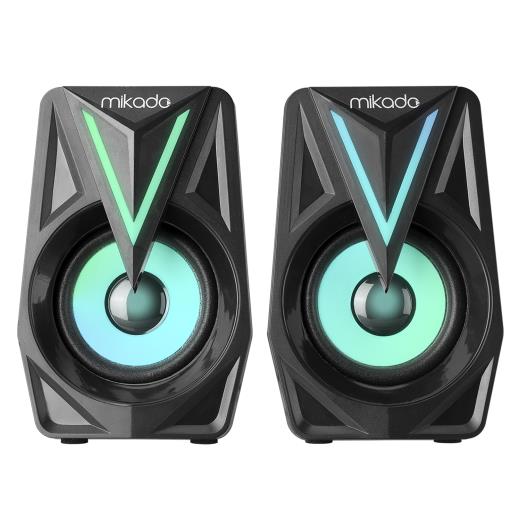 MIKADO MD-S23 GLARE, 6W, 1+1, Masaüstü, RGB Aydınlatma, USB, Siyah Kasa, Speaker