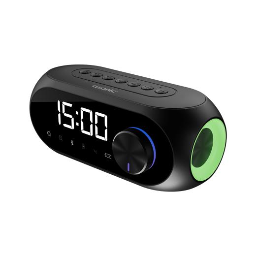 ASONIC AS-W6, Siyah, 5W, USB, AUX, Bluetooth,  Kablosuz, Taşınabilir, 1200mAh Batarya, Alarmlı Saat, Derece ve Speaker