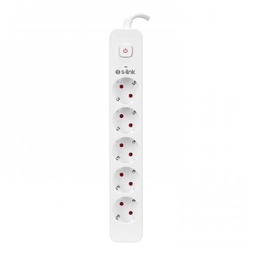 S-LINK SPG501S, 5 Soket, Akım Korumalı Priz, 1.5Mt Kablo, 750 Joule (Beyaz) %100 Bakır