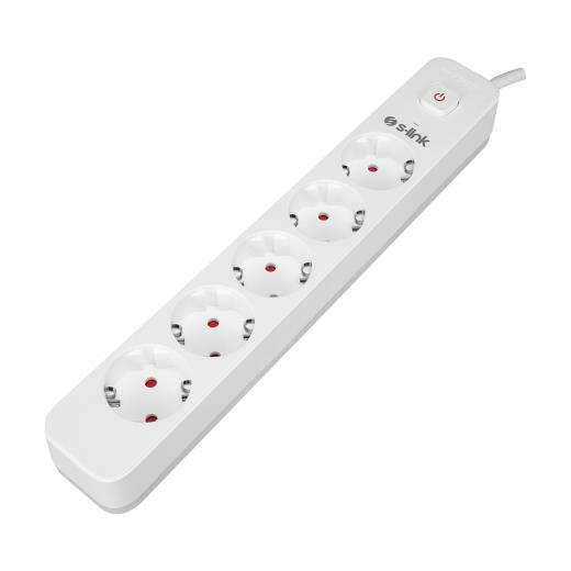 S-LINK SPG501S, 5 Soket, Akım Korumalı Priz, 1.5Mt Kablo, 750 Joule (Beyaz) %100 Bakır