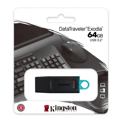 KINGSTON DTX/64GB USB 3.2 Data Traveler Exodia  Gen 1 Flash Disk (Siyah - Turkuaz)