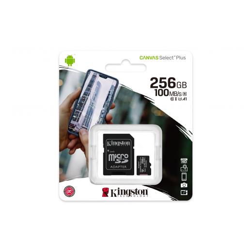 KINGSTON SDCS2/256GB, CANVAS, CL10, 100Mb/s, MicroSD Kart Bellek (SD Adaptörlü)