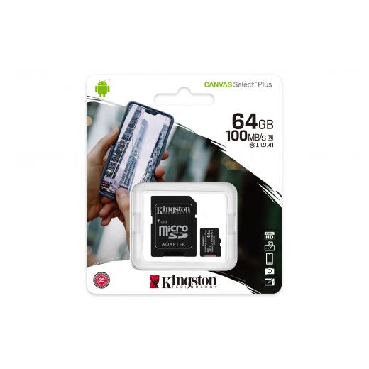 KINGSTON SDCS2/64GB, CANVAS, CL10, 100Mb/s, MicroSD Kart Bellek (SD Adaptörlü)
