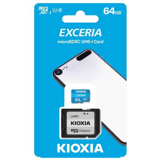 KIOXIA 64GB Exceria, LMEX1L064GG2, UHS-1, CL10, 100Mb/s, MicroSD Kart Bellek (SD Adaptörlü)