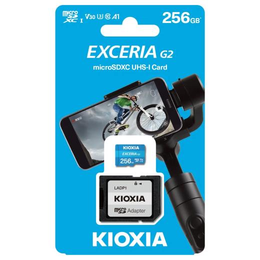 KIOXIA 256GB ExceriaG2, LMEX2L256GG2, U1 V30 4K,  CL10, 100Mb/s, MicroSD Kart Bellek (SD Adaptörlü)