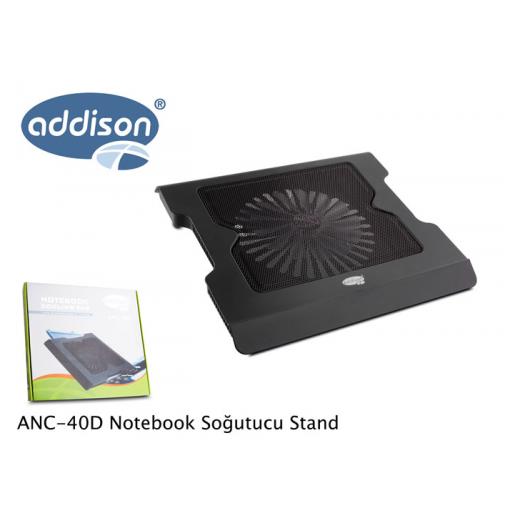 ADDISON ANC-40D, 20cm Fan, 10"-16" Notebook Soğutucu, 4 USB 2.0 Giriş, Mavi Ledli Fan(Siyah)