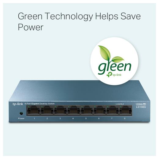 TP-LINK LS108G, Green Tech, 8 Port GigaBit, Yönetilemez, Masaüstü Switch