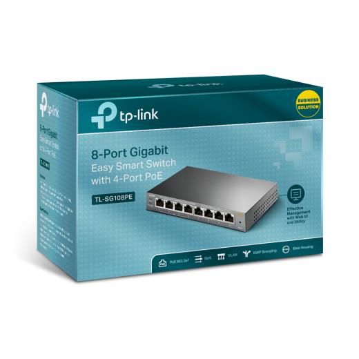 TP-LINK TL-SG108PE, 8 Port, GigaBit, 4 Port PoE 64W, Easy Smart, Yönetilebilir, Metal Kasa, Masaüstü Switch