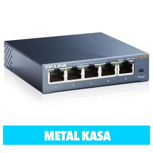 TP-LINK TL-SG105, 5 Port, GigaBit, Yönetilemez, Metal Kasa, Masaüstü Switch