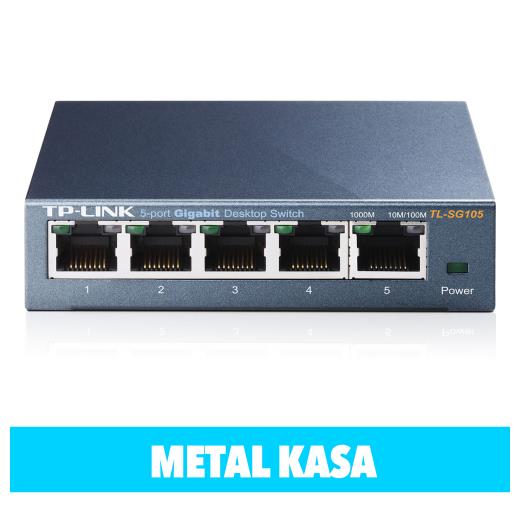 TP-LINK TL-SG105, 5 Port, GigaBit, Yönetilemez, Metal Kasa, Masaüstü Switch