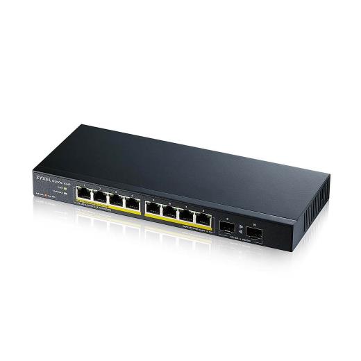 ZyXEL GS1100-10HP, 8 Port, Gigabit, PoE 130W, 2 Port GigaBit SFP, Yönetilemez, Masaüstü Switch