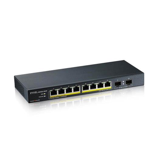 ZyXEL GS1100-10HP, 8 Port, Gigabit, PoE 130W, 2 Port GigaBit SFP, Yönetilemez, Masaüstü Switch
