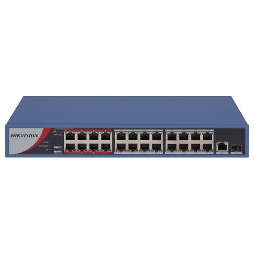 HIKVISION DS-3E0326P-E/M(B), 24 Port, MegaBit, PoE 250W, 1 Port GigaBit Uplink, 1 Port GigaBit SFP, Yönetilemez, Rack Mount Switch