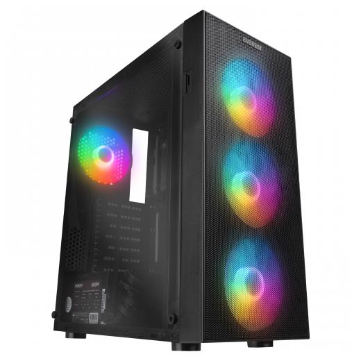 Everest Faced-V5, Mesh, 600W, 4X12Cm Sabit Rainbow Fan, Temperli Cam Yan Panel, Atx, Gamıng Kasa