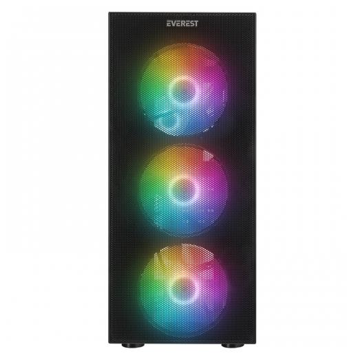Everest Faced-V5, Mesh, 600W, 4X12Cm Sabit Rainbow Fan, Temperli Cam Yan Panel, Atx, Gamıng Kasa
