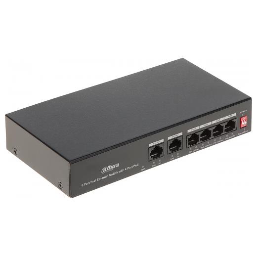 DAHUA PFS3006-4ET-36, 4 Port, Megabit, PoE 36W, 2 Port Uplink, Yönetilemez, Masaüstü Switch